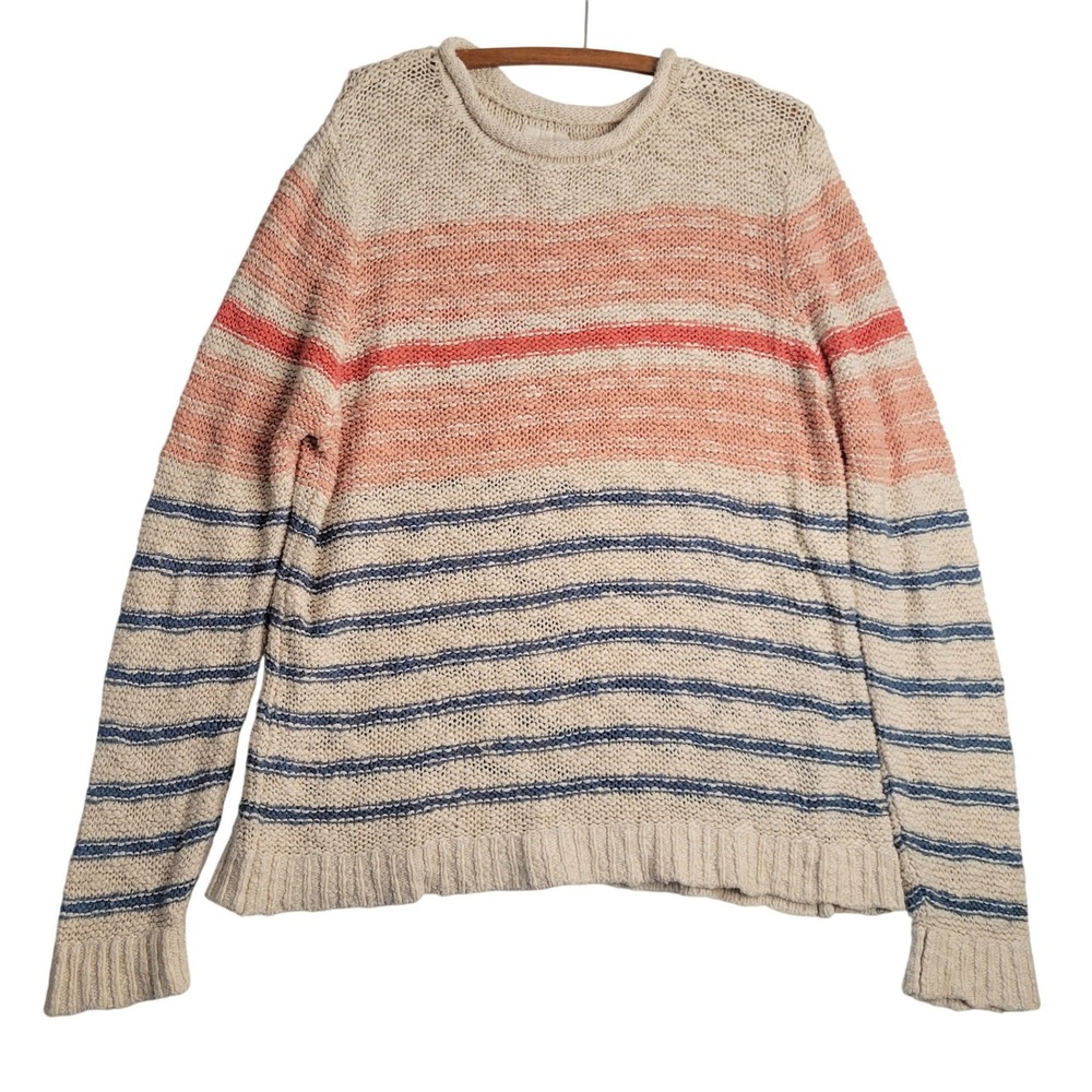 Rip Curl Womens XL Striped Slup Knit Sweater Coral Blue Cream Beach Surf Coastal